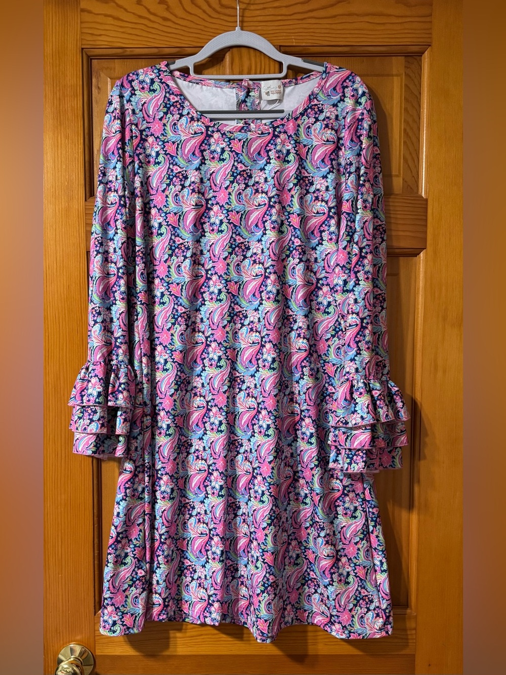 Pink Paisley Midi Dress with Ruffle Sleeves by Southern Belles & Beaus